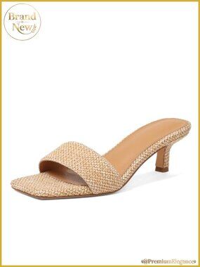 Kitten Heel Sandals 2 Inch Raffia Woven Low Heels Slip On Summer Beach Shoes